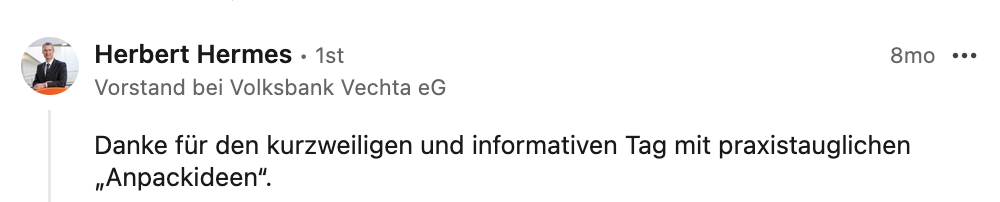 Testimonial Herbert Hermes, Volksbank Vechta eG